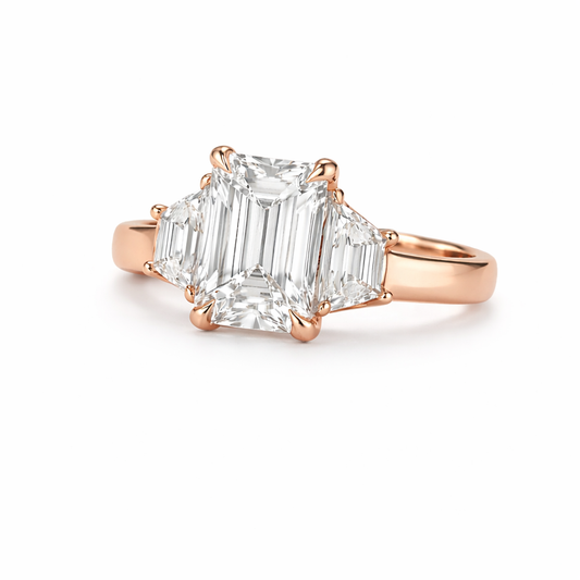 CATHERINE | 4.99ct Emerald Diamond 3-Stone Engagement Ring in| 18K White Gold - Lab Grown Diamond