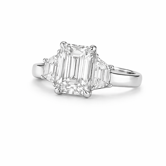 CATHERINE | 4.99ct Emerald Diamond 3-Stone Engagement Ring in| 18K White Gold - Lab Grown Diamond