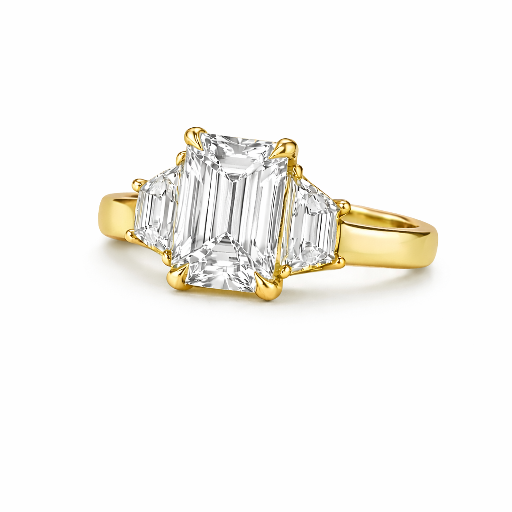 catherine | 4.99ct emerald diamond 3-stone engagement ring in| 18k white gold - lab grown diamond