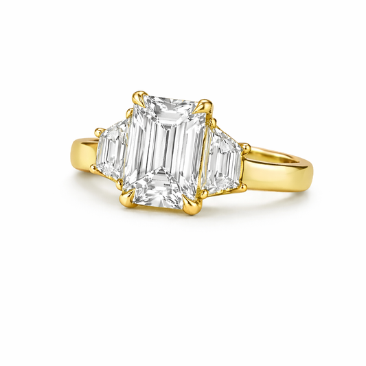 CATHERINE | 4.99ct Emerald Diamond 3-Stone Engagement Ring in| 18K White Gold - Lab Grown Diamond