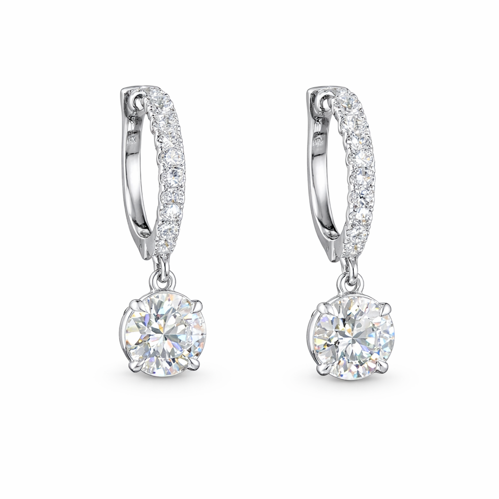 CELESTE | 2.53 Ct Round Diamond Drop Hoop Earrings 14K White Gold