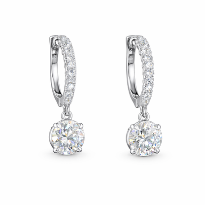 CELESTE | 2.53 Ct Round Diamond Drop Hoop Earrings 14K White Gold