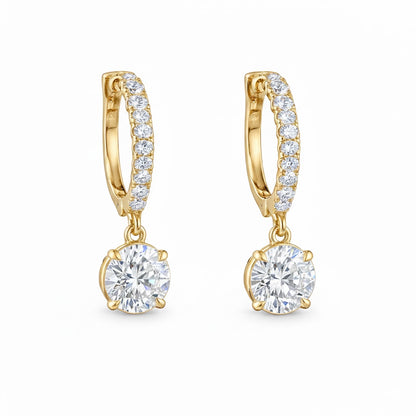 CELESTE | 2.53 Ct Round Diamond Drop Hoop Earrings 14K Yellow Gold