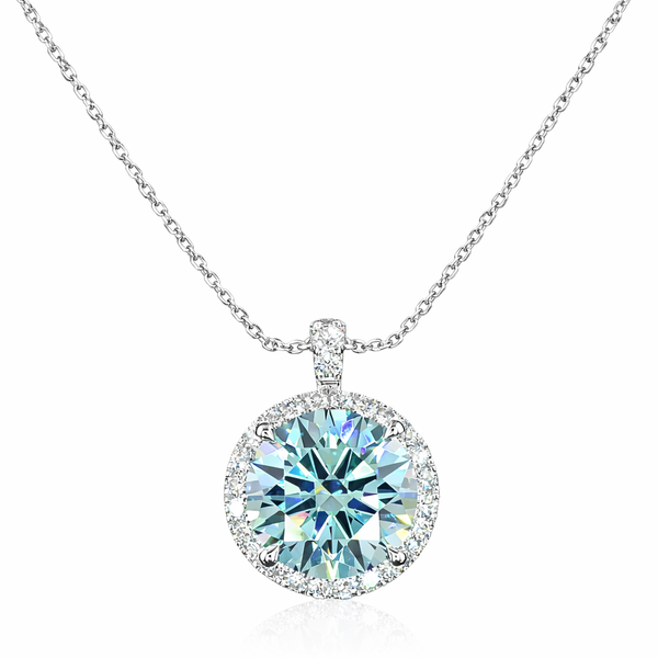CELESTE AURA | 3.39 Ct Round Shape Halo Pendant in 14K WHITE GOLD - Lab Grown Diamond