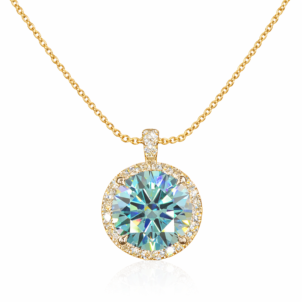 CELESTE AURA 3.39 Ct Round Halo Pendant 14K Yellow Gold