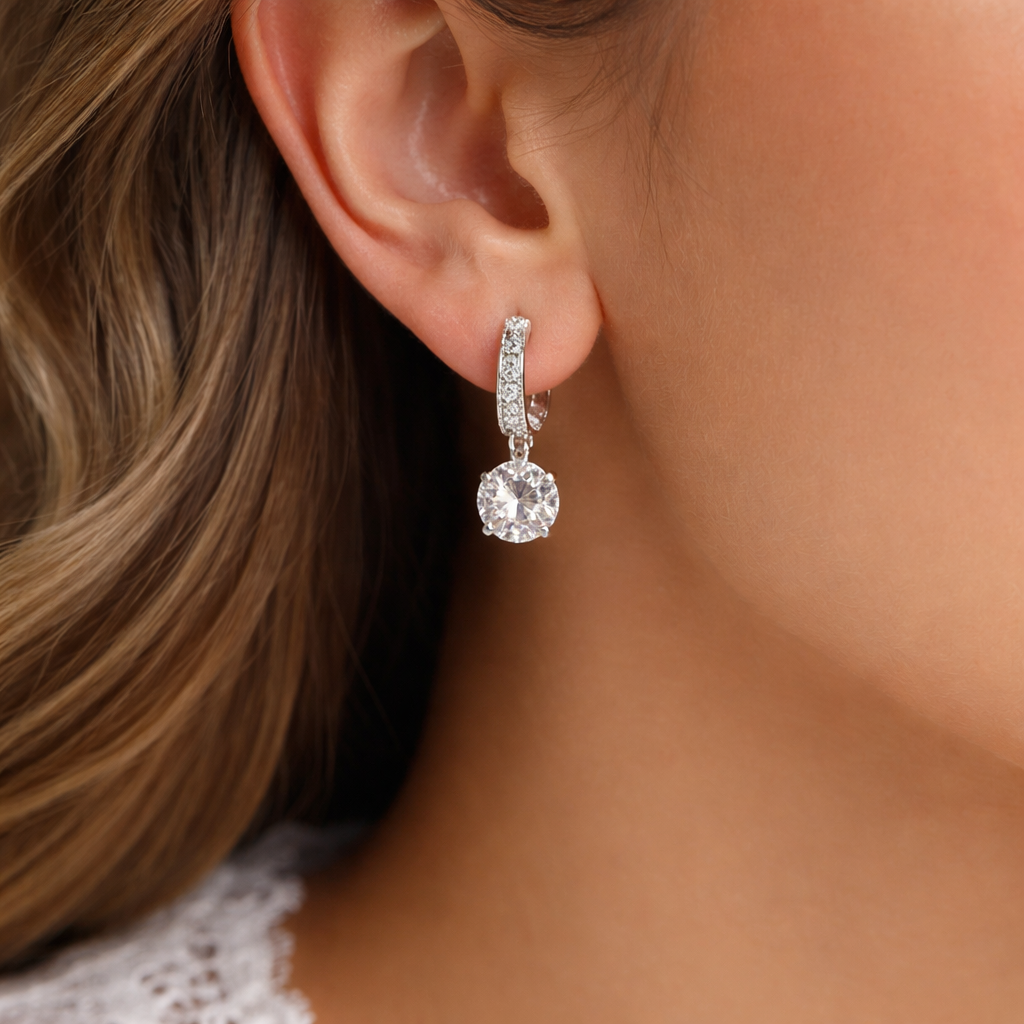 celeste round  diamond drop hoop earrings | 2.53 cts | 14k white gold