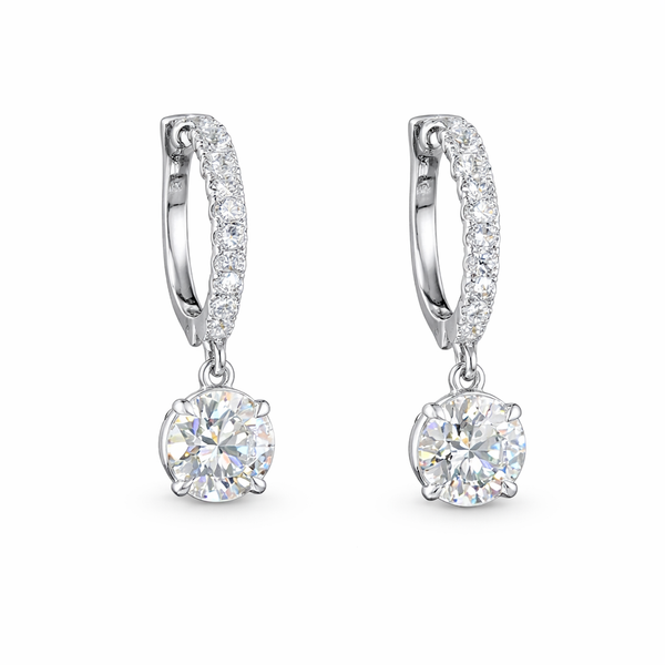 CELESTE Round  Diamond Drop Hoop Earrings | 2.53 cts | 14K White Gold - Lab Grown Diamond