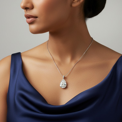 CELESTINE | 3.4 Ct Pear Solitaire Diamond Pendant in 14K White Gold