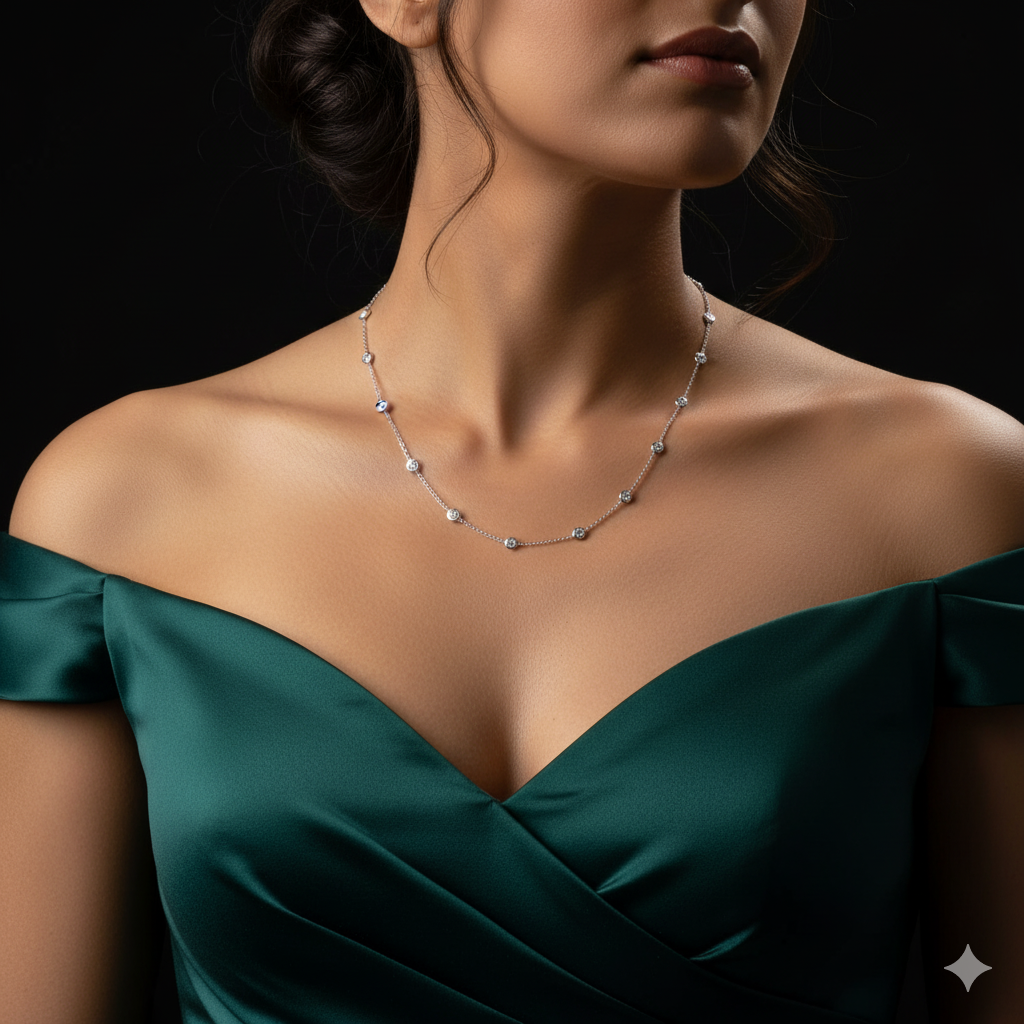 cirra | 2.07 ct round shape station necklace in 14k white gold