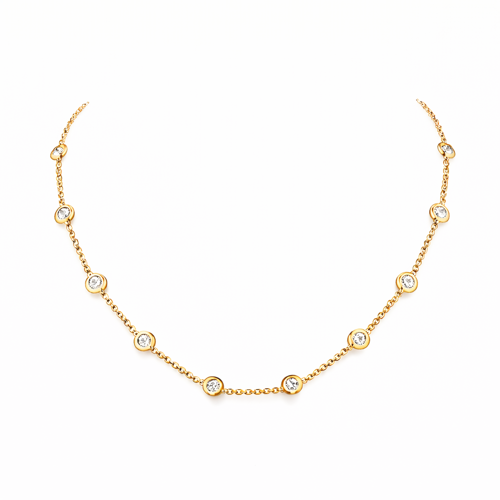 CIRRA | 2.07 Ct Round Shape Station Necklace in 14K Yellow Gold