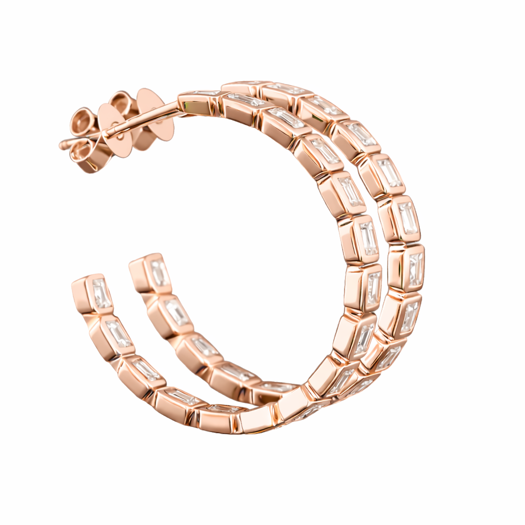cleo | 4.06 ct asscher diamond c-hoop earrings in 14k rose gold
