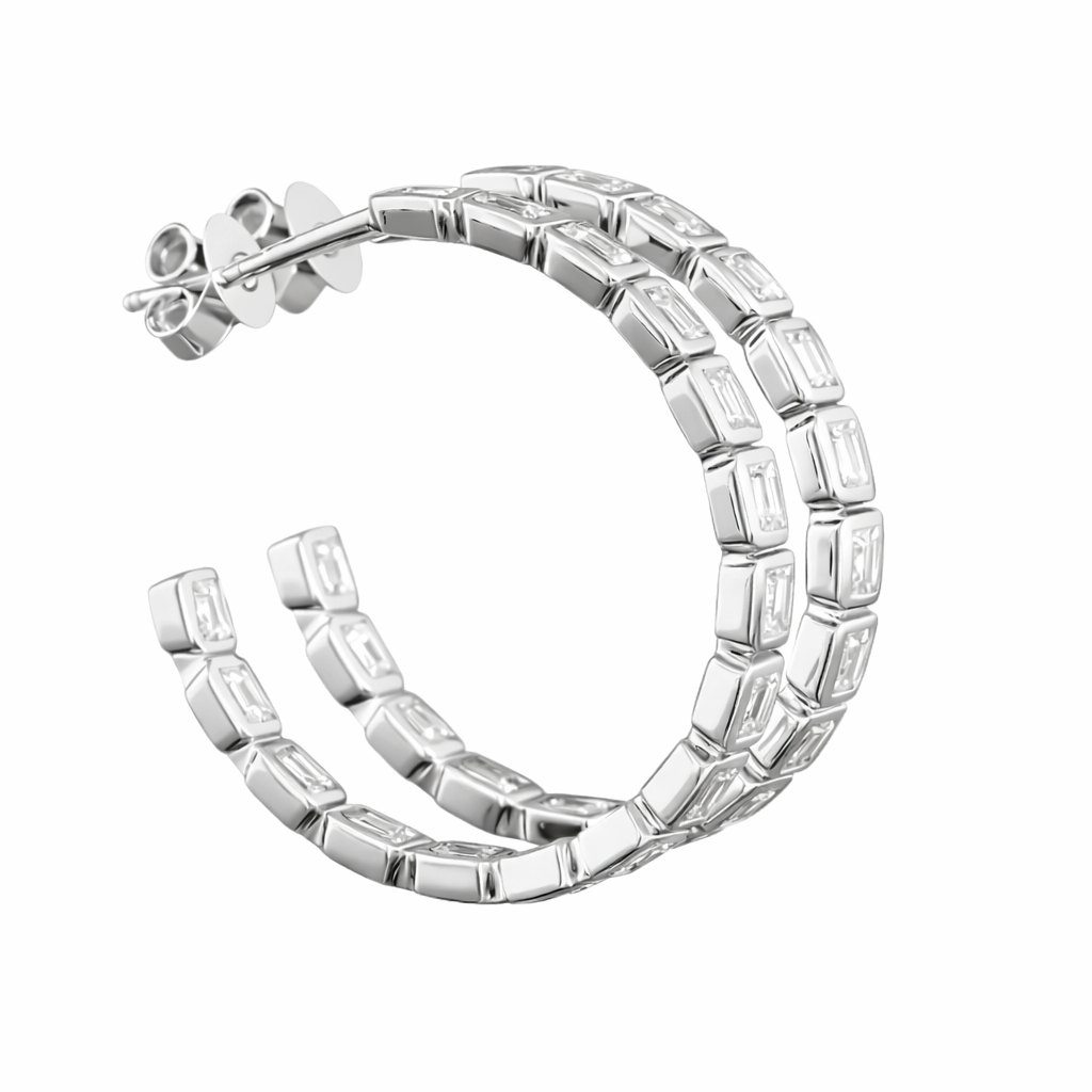 cleo | 4.06 ct asscher diamond c-hoop earrings in 14k white gold