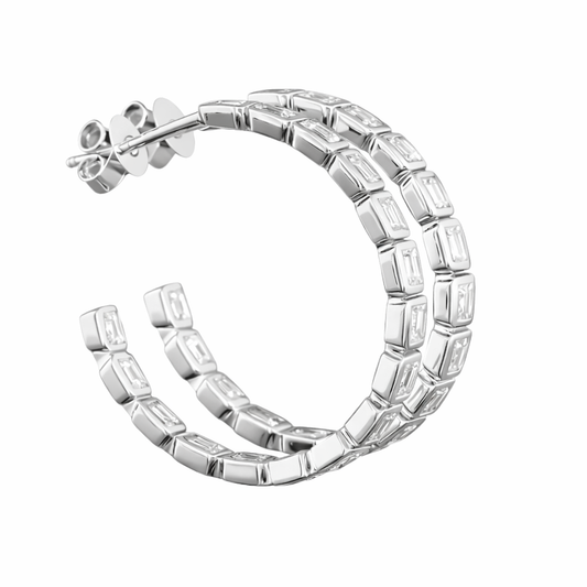 CLEO | 4.06 Ct Asscher Diamond C-Hoop Earrings in 14K White Gold