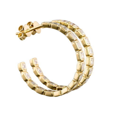CLEO | 4.06 Ct Asscher Diamond C-Hoop Earrings in 14K Yellow Gold