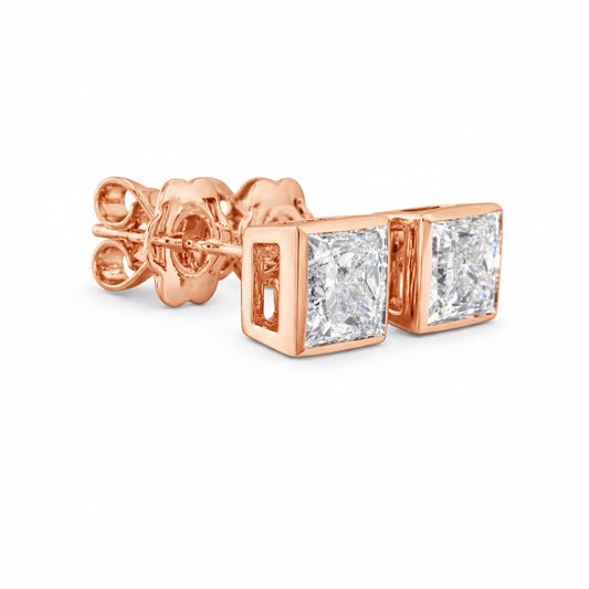 CYNOSURE | 2.08 Ct Princess Shape Studs Earring in 14K Rose Gold - Lab Grown Diamond