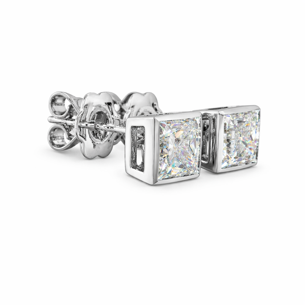 CYNOSURE | 2.08 Ct Princess Shape Studs Earring in 14K White Gold - Lab Grown Diamond