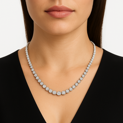 CZAR | 25.2 Ct Round Diamond Tennis Necklace in 14K White - Lab Grown Diamonds