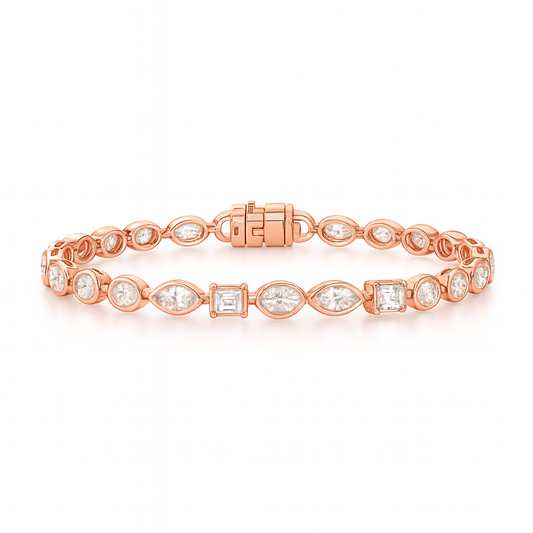 Eternal Gleam Mixed Shape Bracelet | Total 7.11CT Natural | 14K Yellow Gold