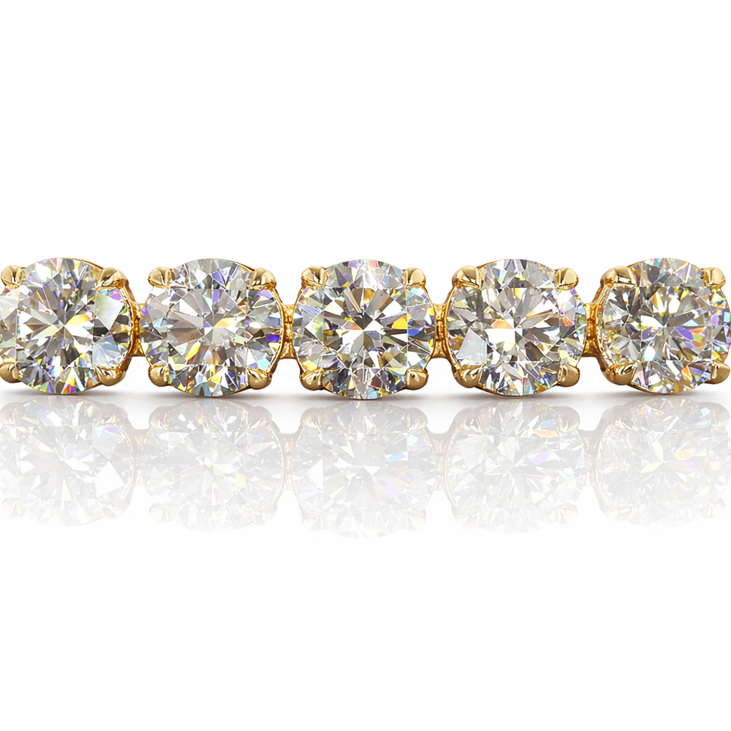 12.4 cts 14k yellow gold round shape tennis bracelet - natural diamond