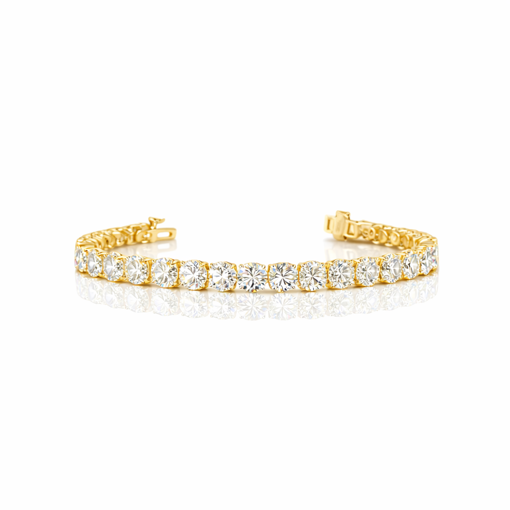 12.4 cts 14k yellow gold round shape tennis bracelet - natural diamond