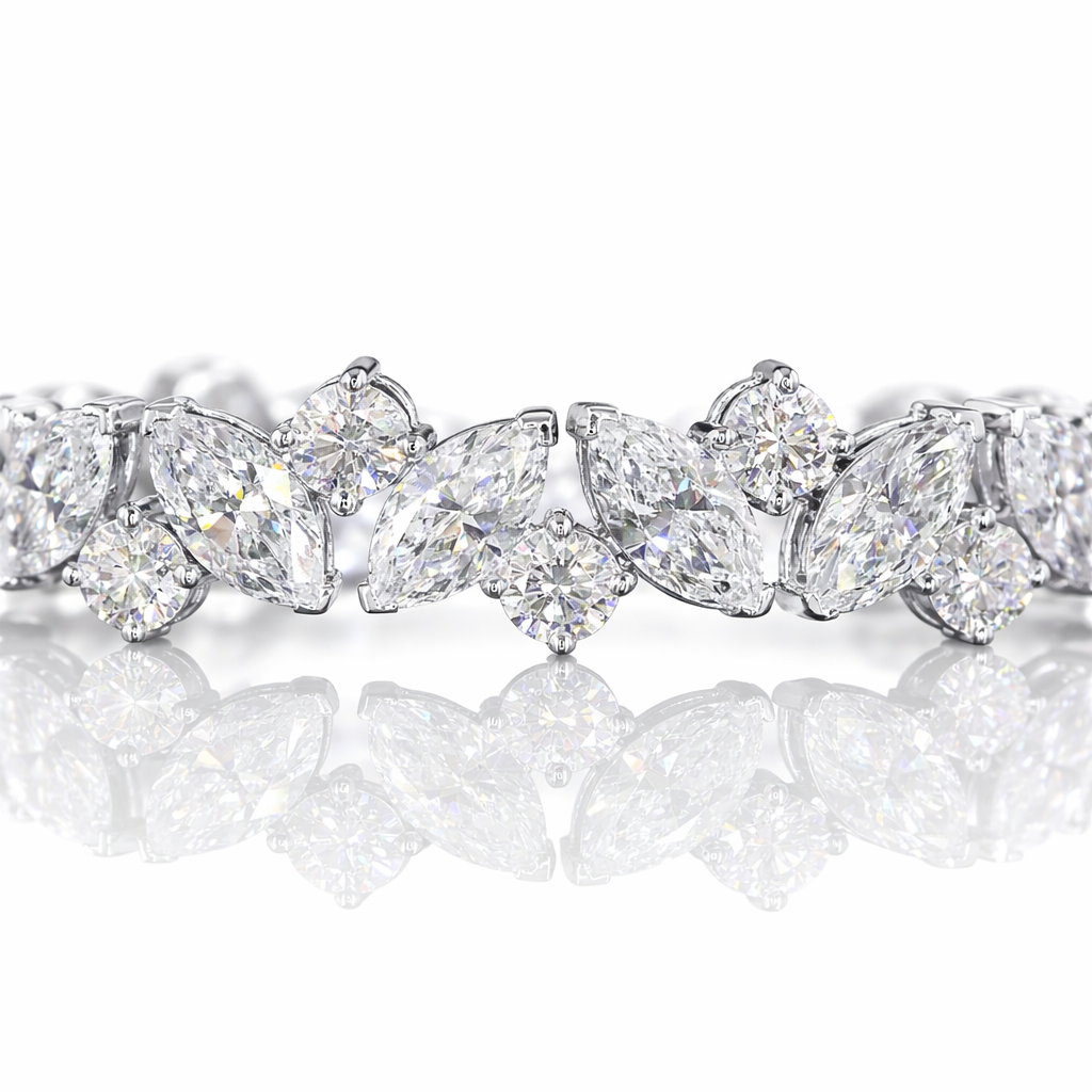 10.08 cts 14k white gold marquise shape tennis bracelet