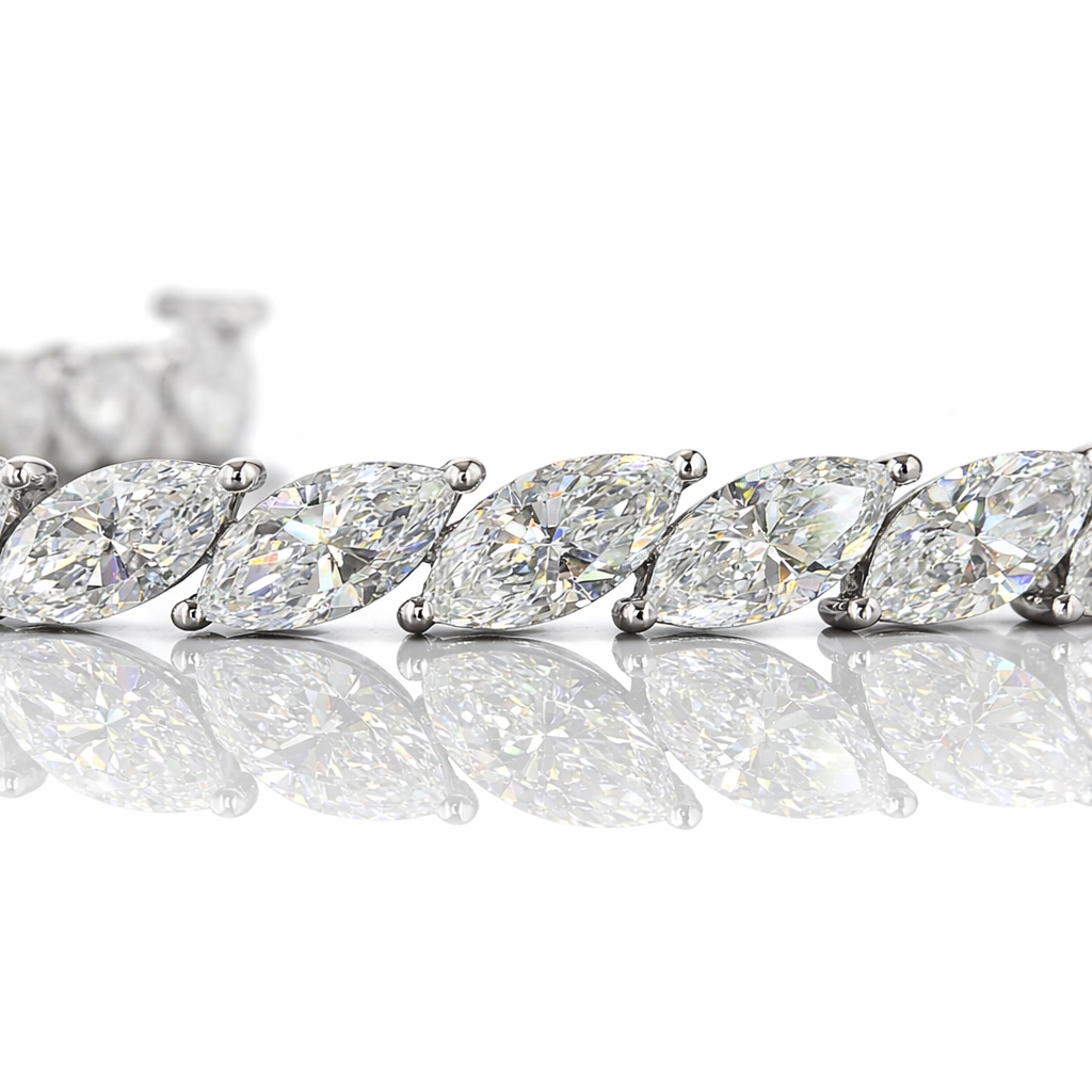 7.28 cts 14k white gold marquise shape tennis bracelet