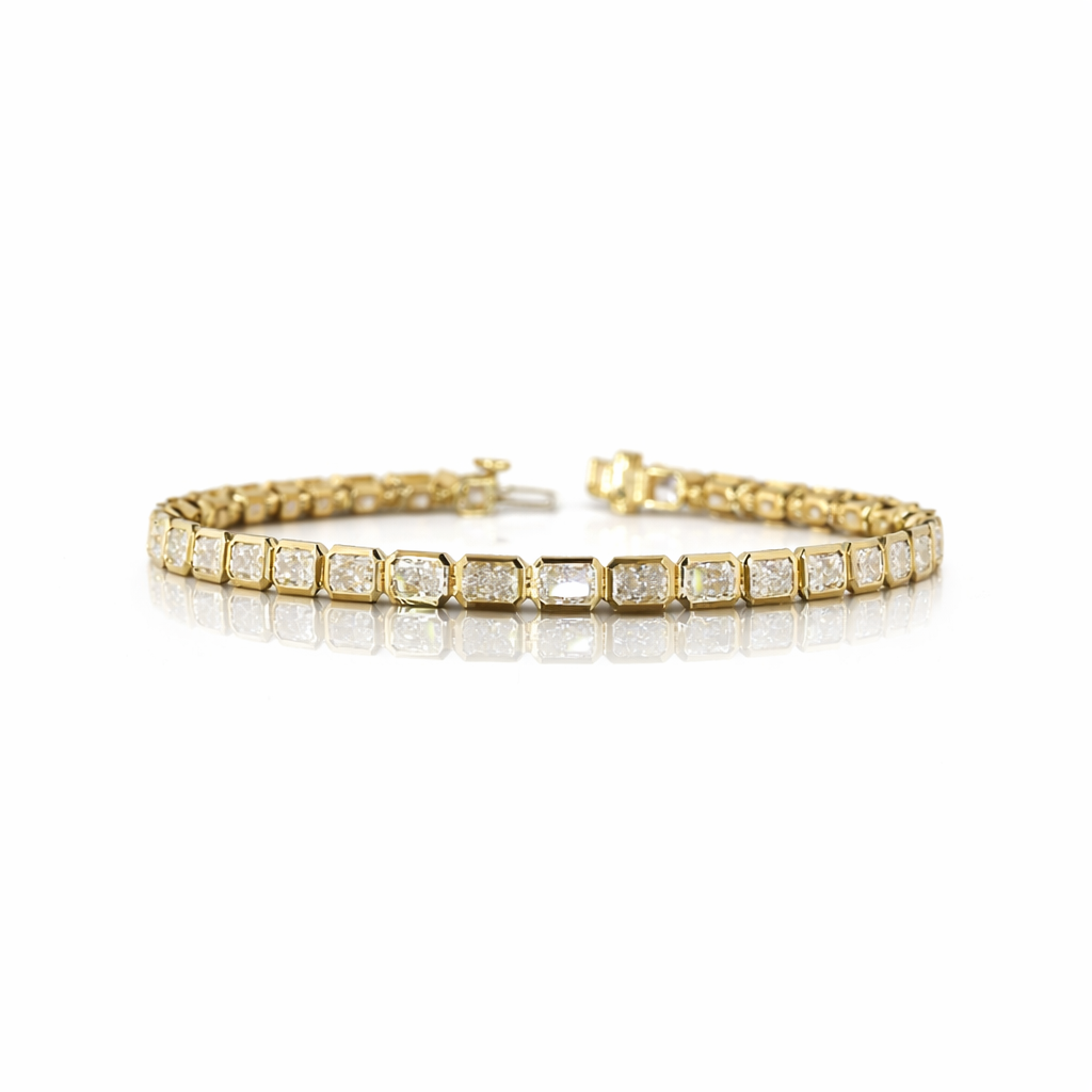 7.11 cts 14k yellow gold radiant shape tennis bracelet