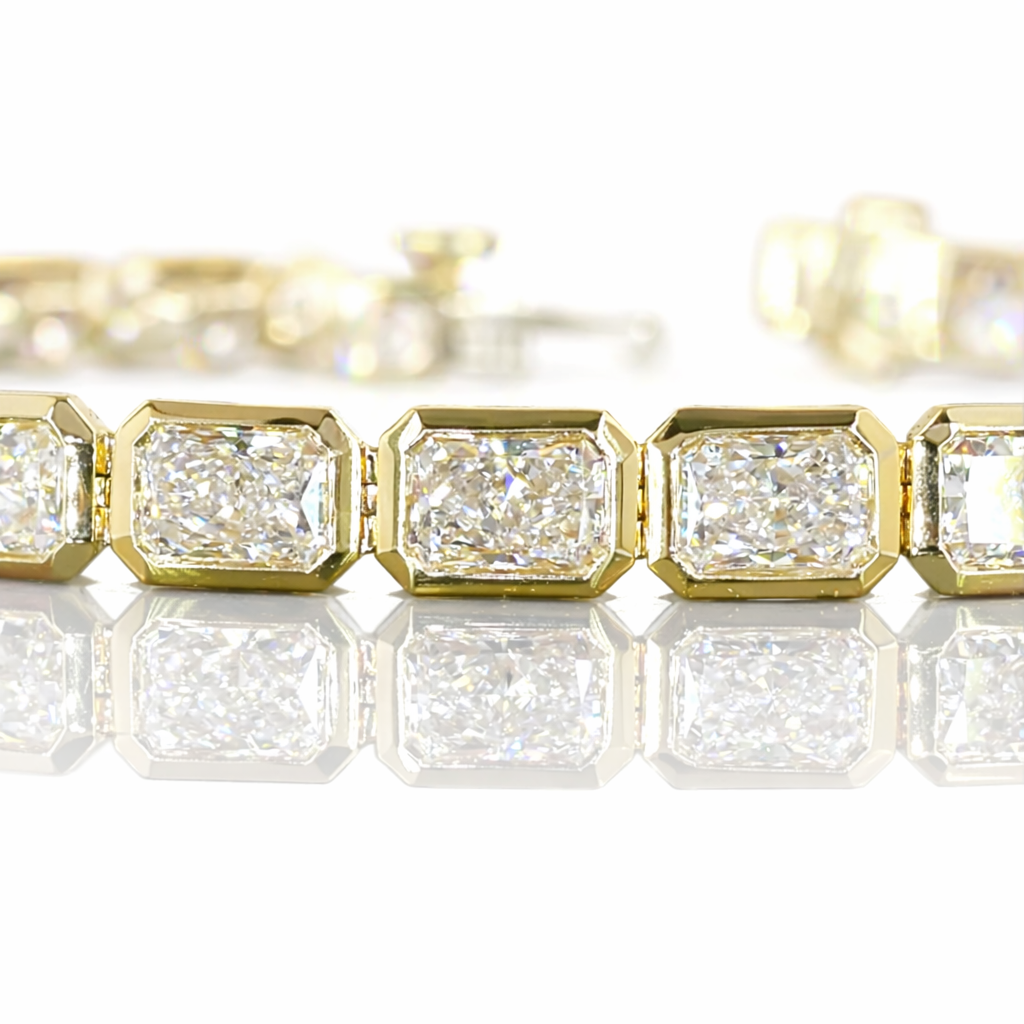 7.11 cts 14k yellow gold radiant shape tennis bracelet