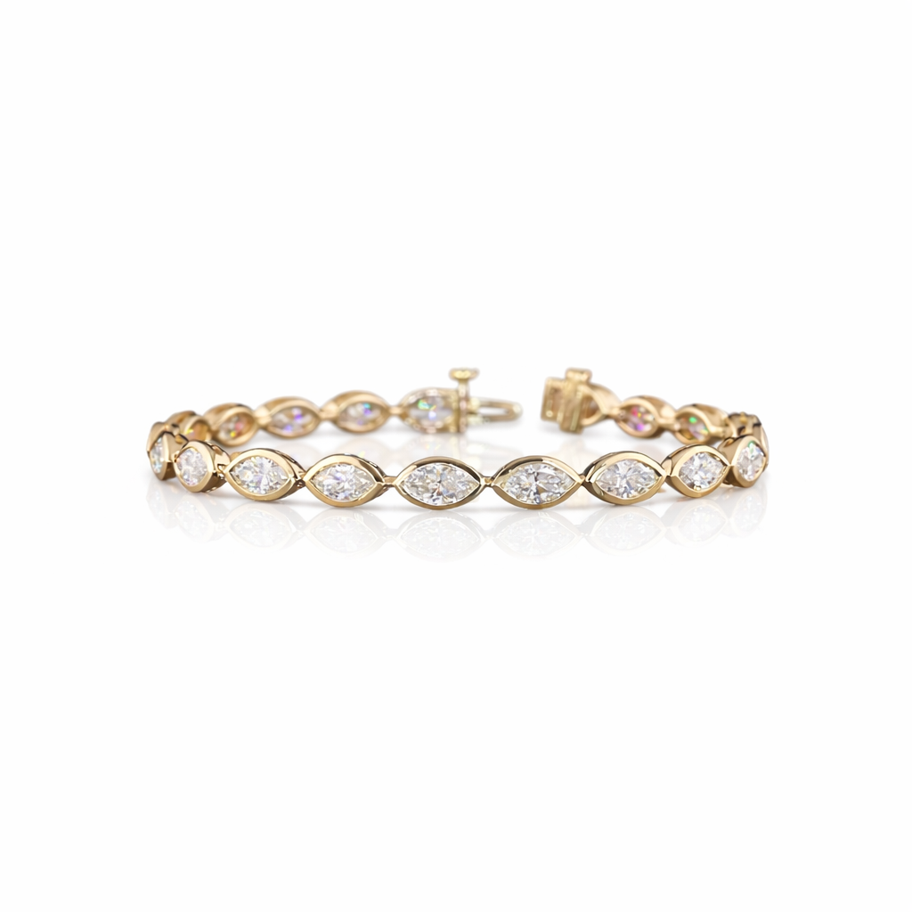 7.28 cts 14k yellow gold marquise shape tennis bracelet