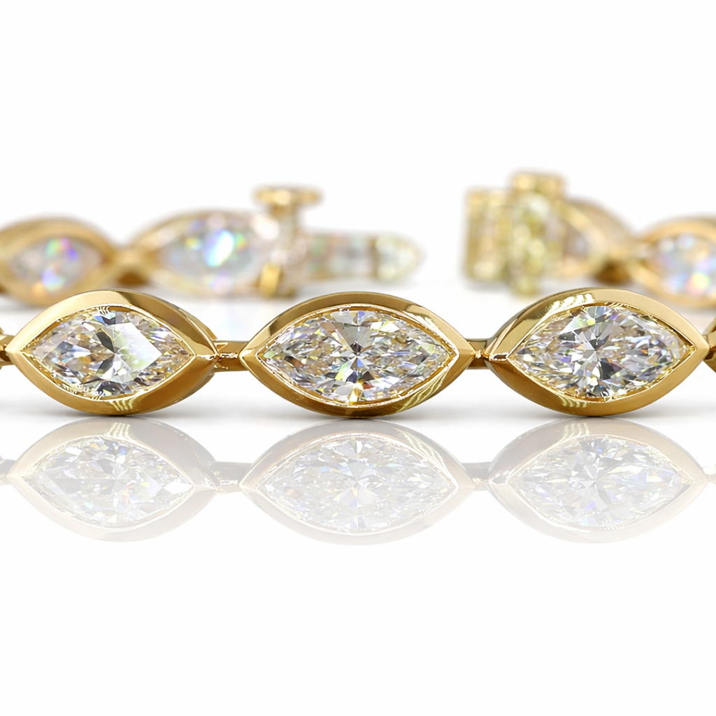 7.28 cts 14k yellow gold marquise shape tennis bracelet