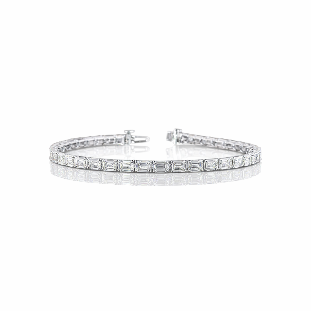 10.08 cts 14k white gold emerald shape tennis bracelet - natural diamond