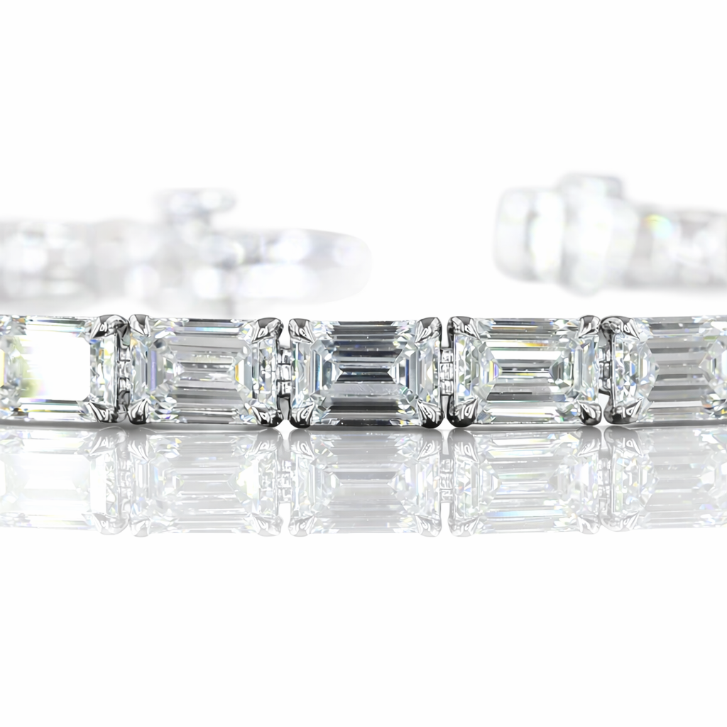 10.08 cts 14k white gold emerald shape tennis bracelet - natural diamond
