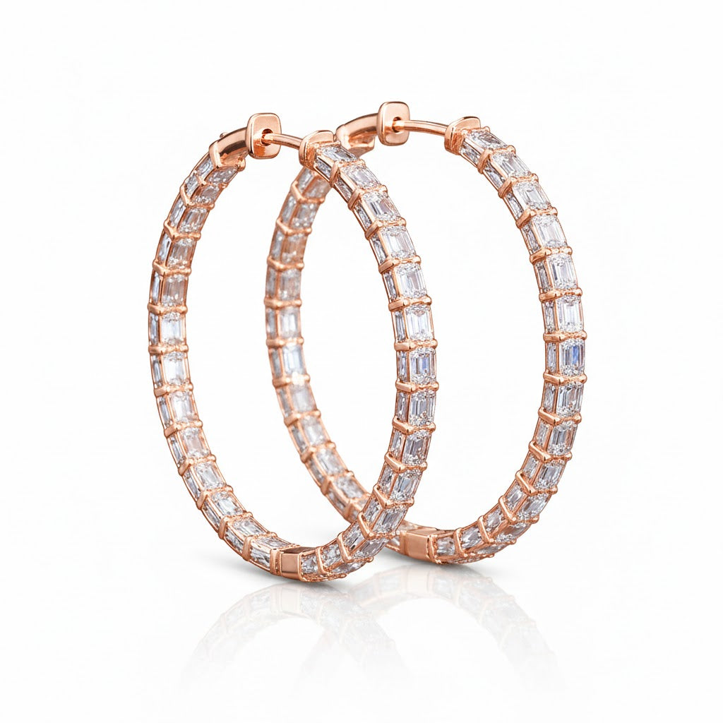 dominique 3.21 ct emerald hoop earrings in 14k rose gold