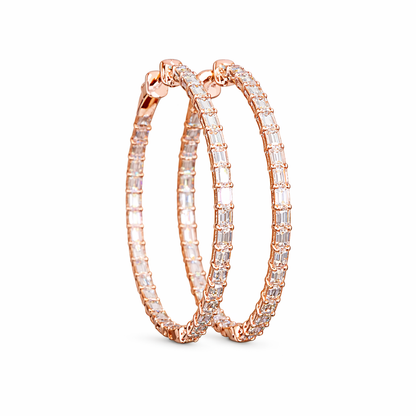 DOMINIQUE 3.21 Ct Emerald Hoop Earrings in 14K Rose Gold