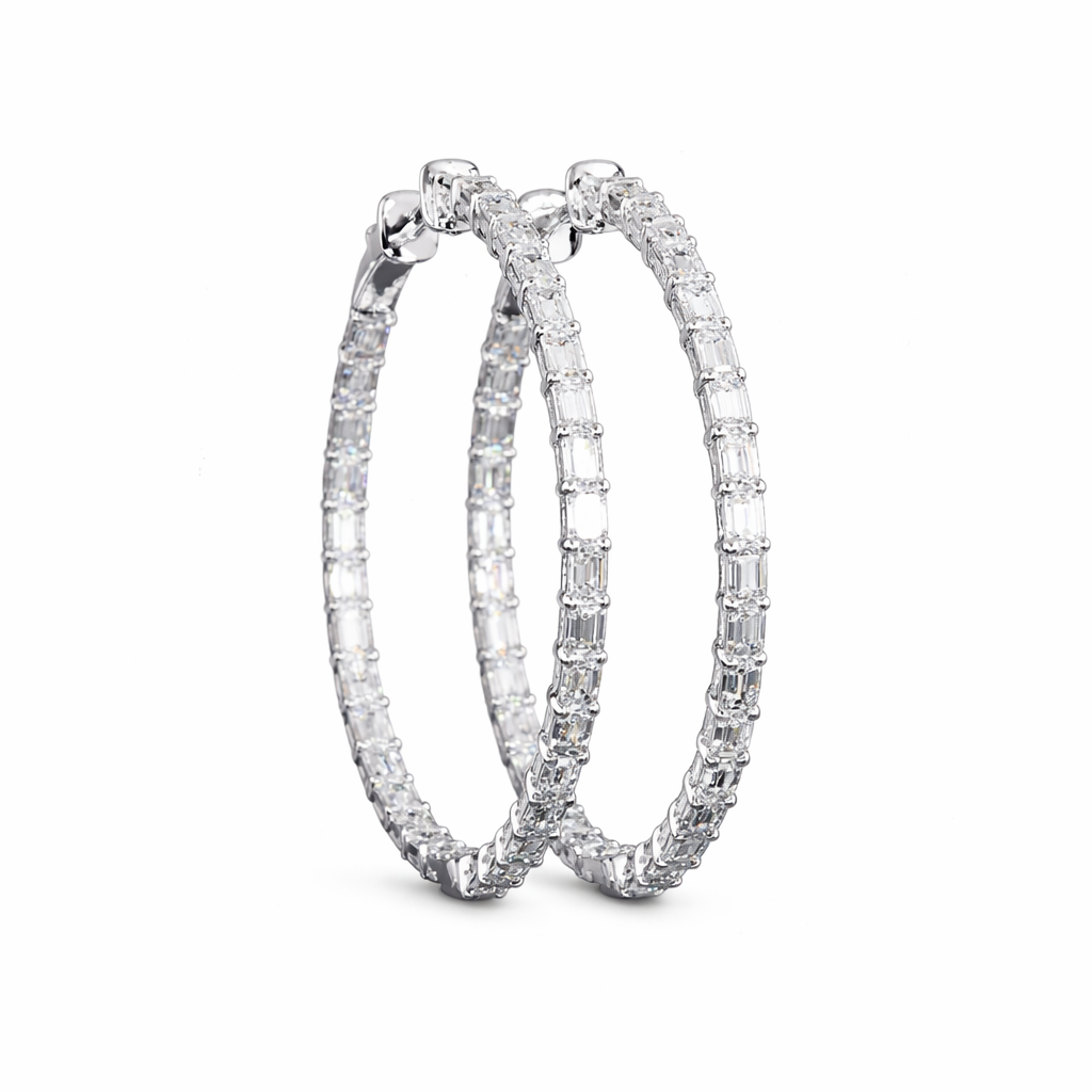 DOMINIQUE 3.21 Ct Emerald Hoop Earrings in 14K White Gold