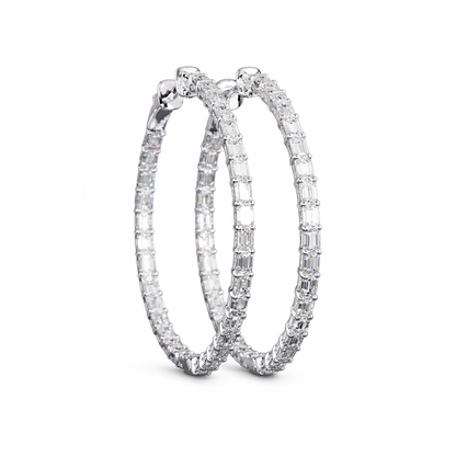 DOMINIQUE 3.21 Ct Emerald Hoop Earrings in 14K White Gold
