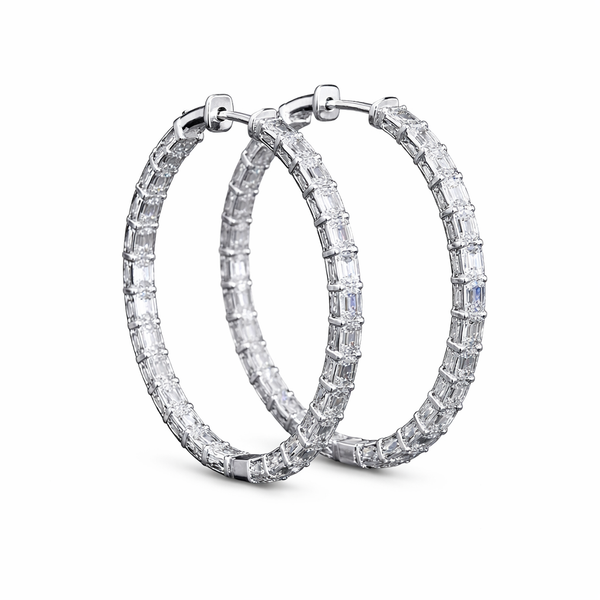 DOMINIQUE 3.21 Ct Emerald Hoop Earrings in 14K Gold - Lab Grown Diamond