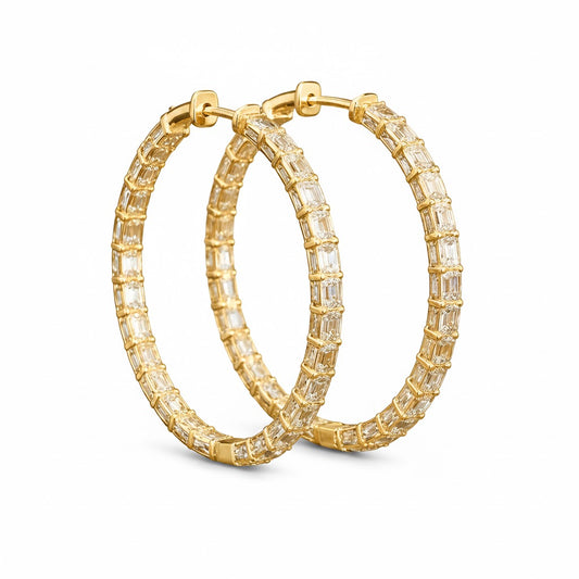 DOMINIQUE 3.21 Ct Emerald Hoop Earrings in 14K Yellow Gold