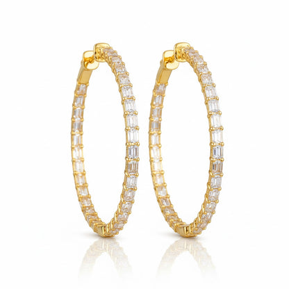 DOMINIQUE 3.21 Ct Emerald Hoop Earrings in 14K Yellow Gold