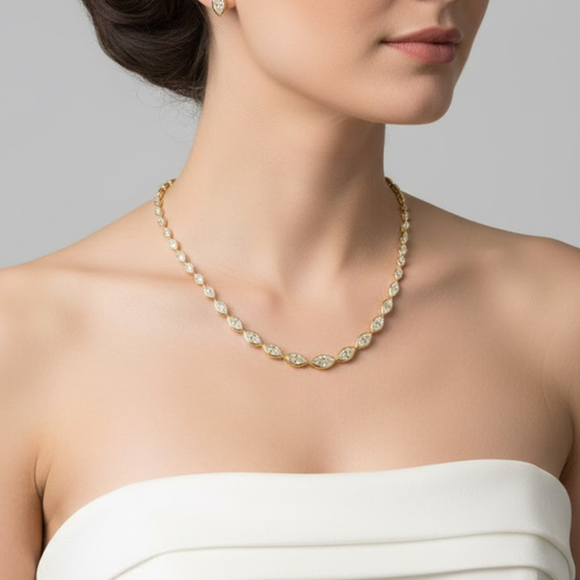 DUCHESS | 10.08 Ct Marquise Diamond Riviera Necklace in 14K Yellow Gold