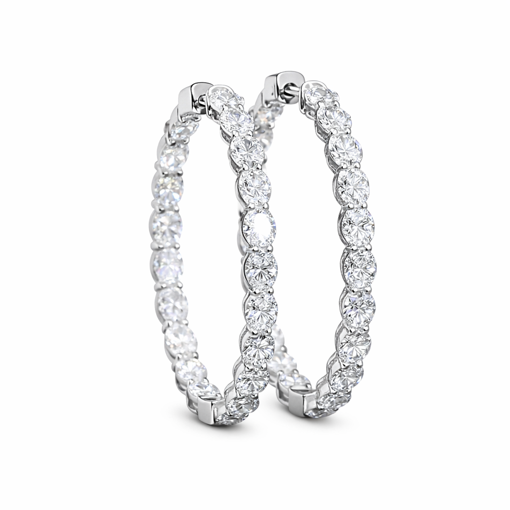 ELARA | 5.61 Ct Oval Diamond Hoop Earrings in 14K White Gold
