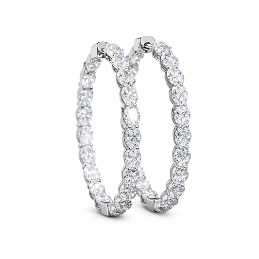ELARA | 5.61 Ct Oval Diamond Hoop Earrings in 14K White Gold