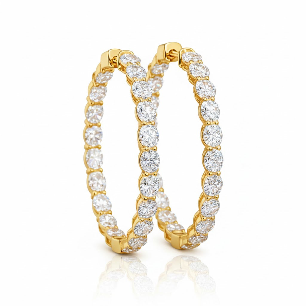ELARA | 5.61 Ct Oval Diamond Hoop Earrings in 14K Yellow Gold