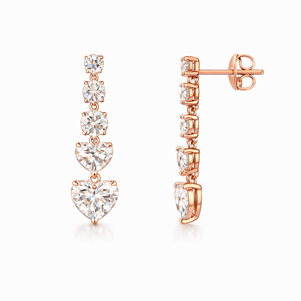 ELARA BLISS 3.57 Ct Heart Hanging Earrings 14K Rose Gold