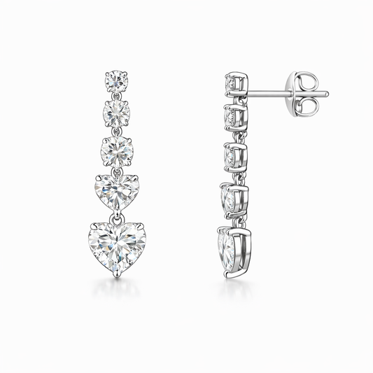 ELARA BLISS 3.57 Ct Heart Hanging Earrings 14K White Gold