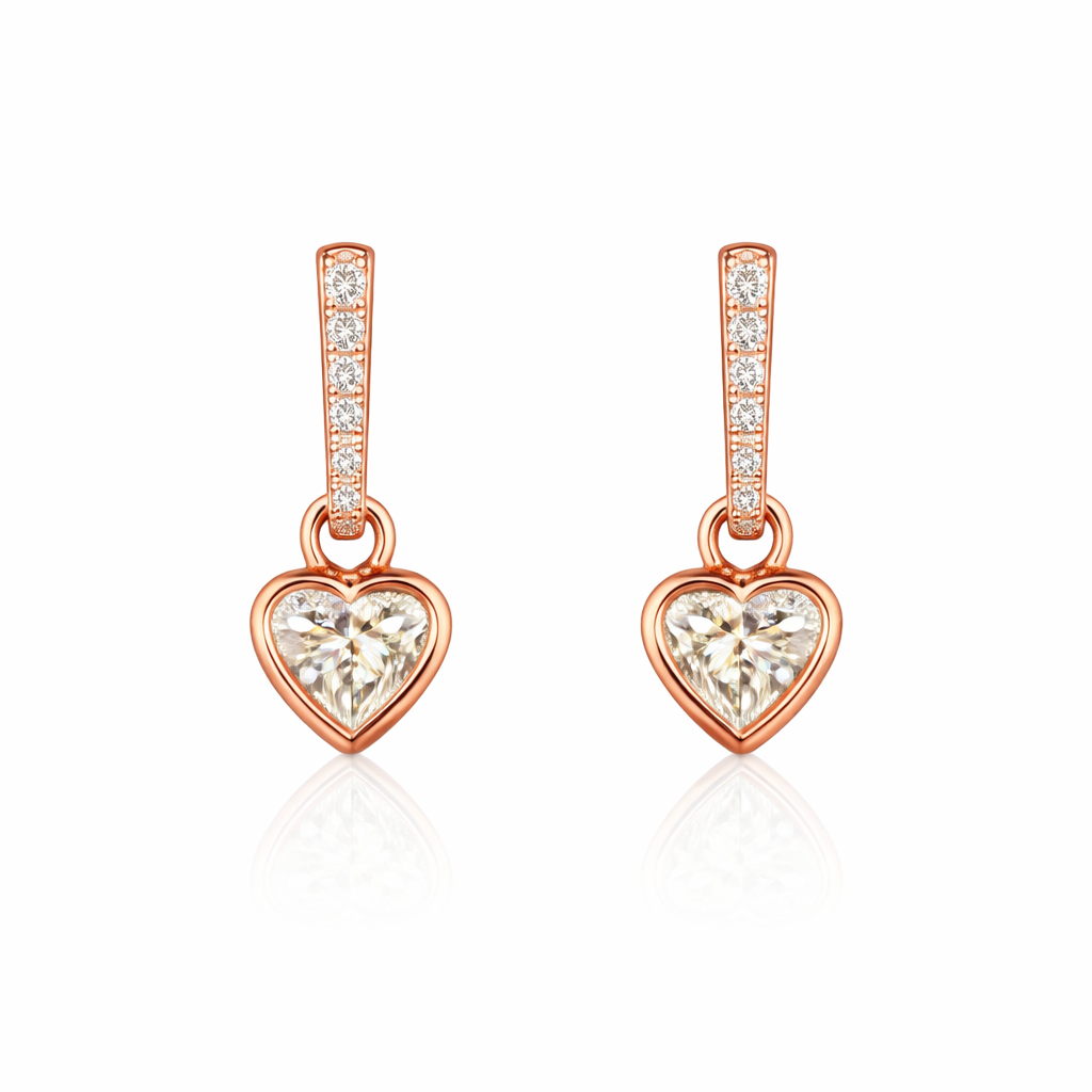 ELENA VANCE 2.52 Ct Heart Hanging Earrings 14K Rose Gold