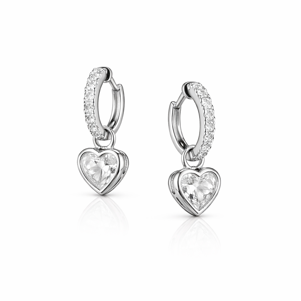ELENA VANCE 2.52 Ct Heart Hanging Earrings 14K White Gold