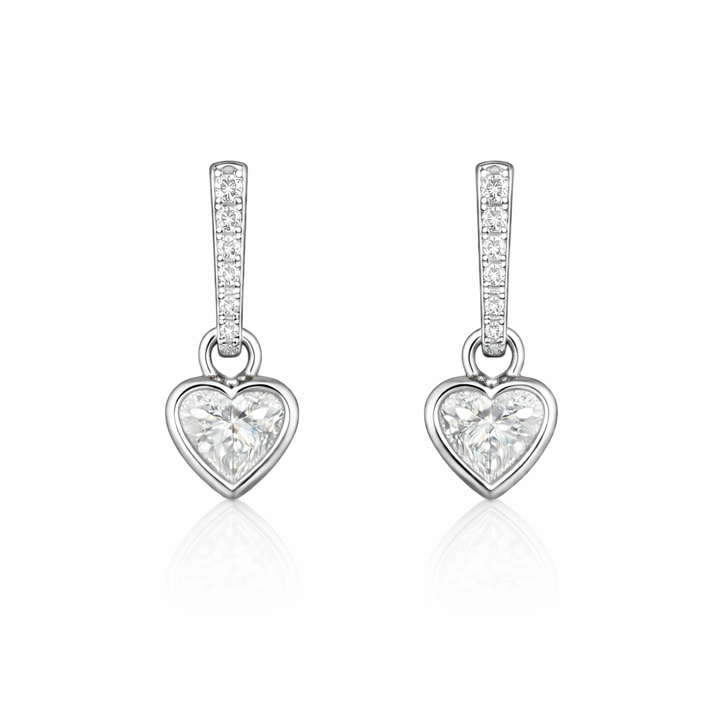 ELENA VANCE 2.52 Ct Heart Hanging Earrings 14K White Gold