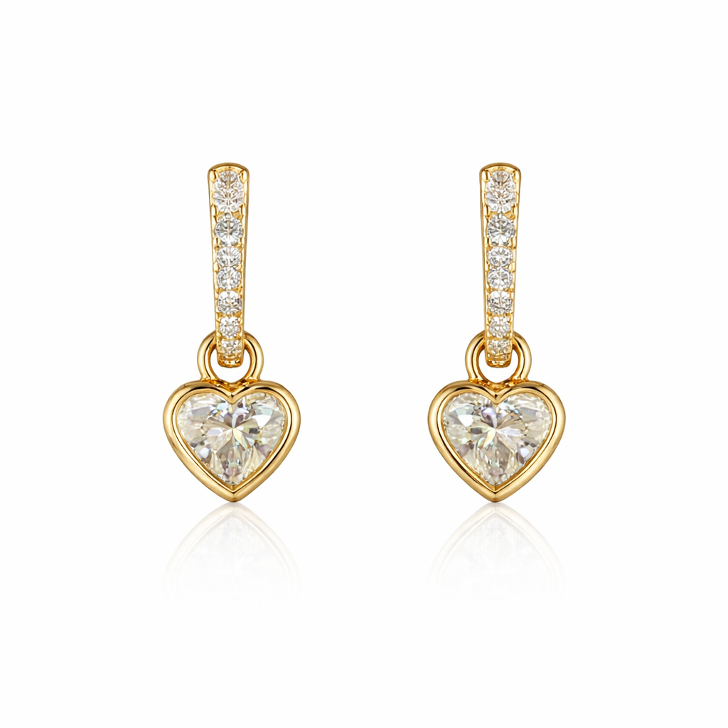 ELENA VANCE 2.52 Ct Heart Hanging Earrings 14K Yellow Gold