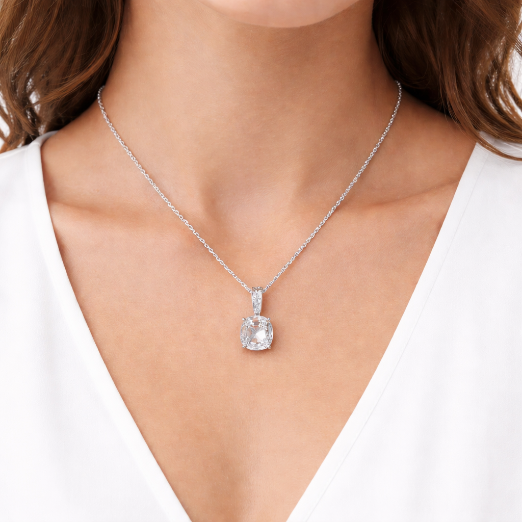 ELIZA | 2.12 Ct Antique Cushion Solitaire Pendant in 14K White Gold